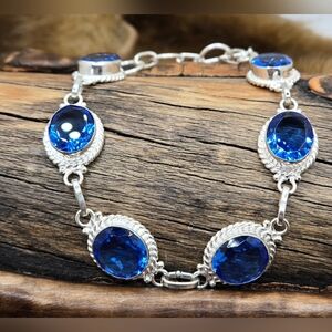 Blue Tanzanite Bracelet Sterling Silver Sizes 7.5 - 8.5 NWOT Marked 925